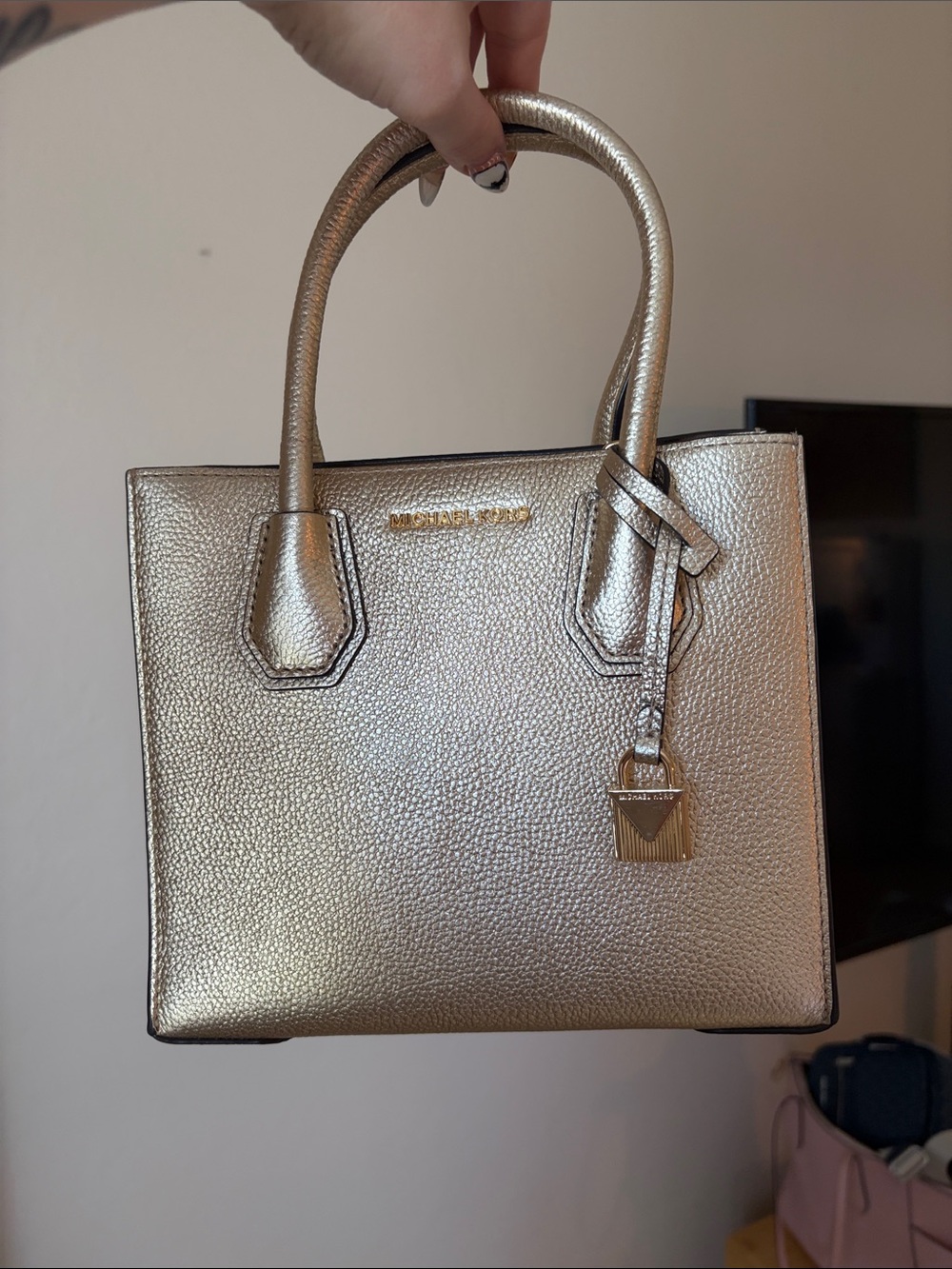 Michael Kors Metallic Gold Pebbled Leather Satchel